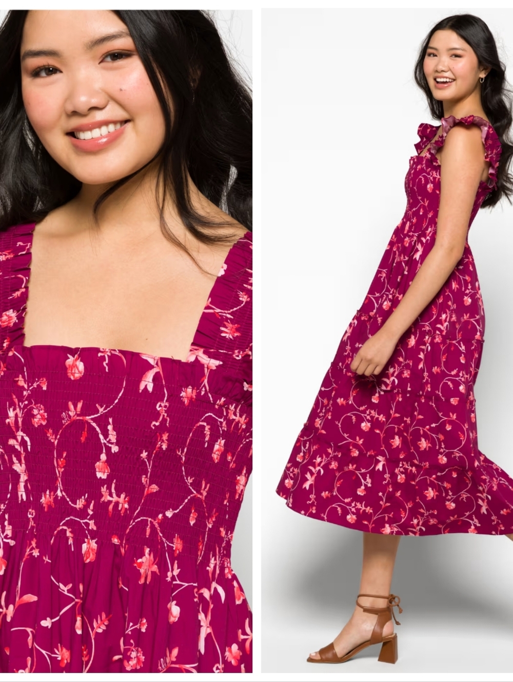Hill House Home Ellie Nap Dress Burgundy Botanical Poplin Women's XS Preppy - Picture 2 of 9